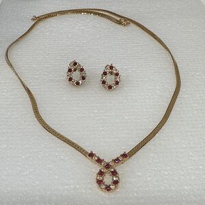 Avon 90s Vintage Awareness Bow Gold and Red Jewelry Set